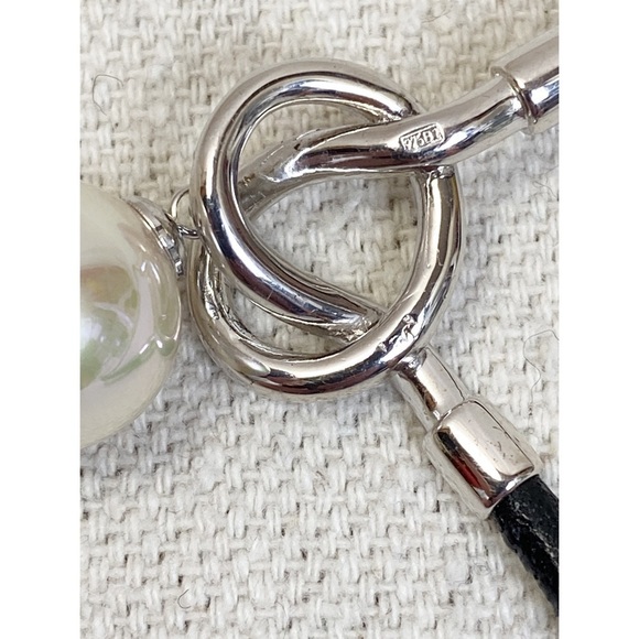 Majorica Pearl Sterling Knot Leather Necklace - Picture 4 of 11